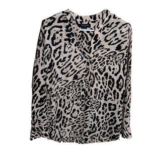 Maricano Silk Shirt Women's XS V-Neck Cheetah Long Sleeve Printed Casual Top